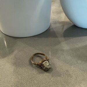 Gold Wire Wrapped Ring with Sparkly Silver Druzy Rock - One of a Kind!